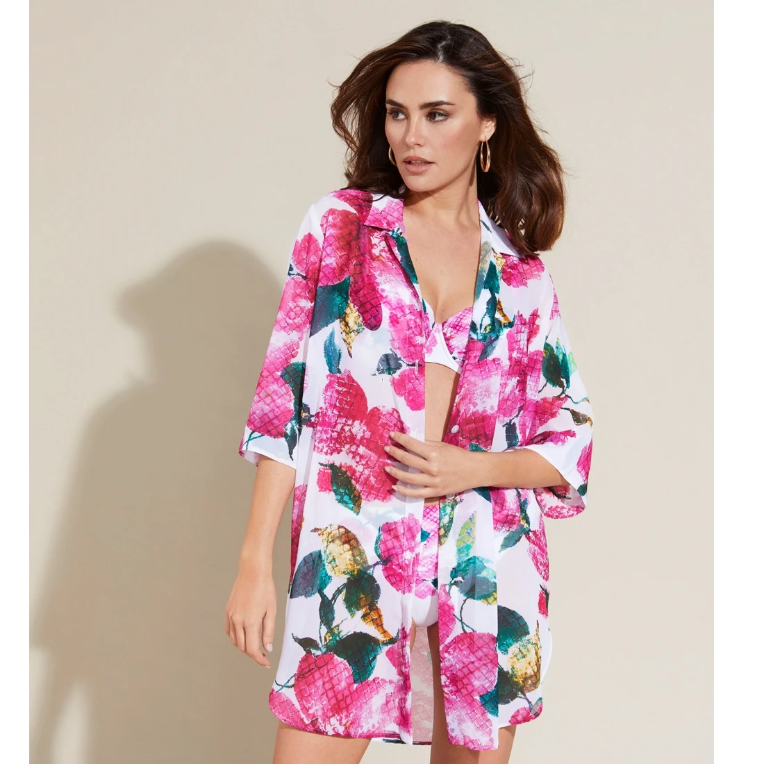 Chemise Fleuri Fond Blanc Angela 4 Chemise Fleuri Fond Blanc Angela – Image 2