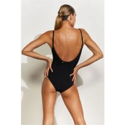 Maillot De Bain Une Pièce Uni Noir Avec Armatures Antagonist -Chic Plage Boutique antagonist p dos