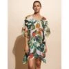 Caftan Court De Plage Imprimé Feuillage Nature Feelings -Chic Plage Boutique caftan court nature feeling