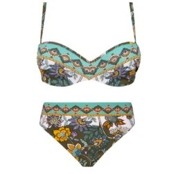 Maillot Bandeau 2 Pièces Imprimé Kaki Fleur Persane