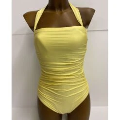 Maillot De Bain Une Piece Bustier Uni Linda -Chic Plage Boutique linda jaune