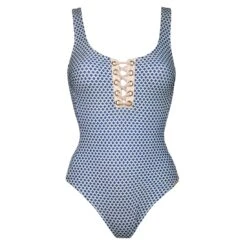 Watercult Maillot De Bain 1 Pièce Bleu Et Blanc Lacets Nautic Call